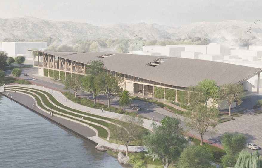 Vista exterior panorámica hacia el río — Mercado Urbano de Valdivia