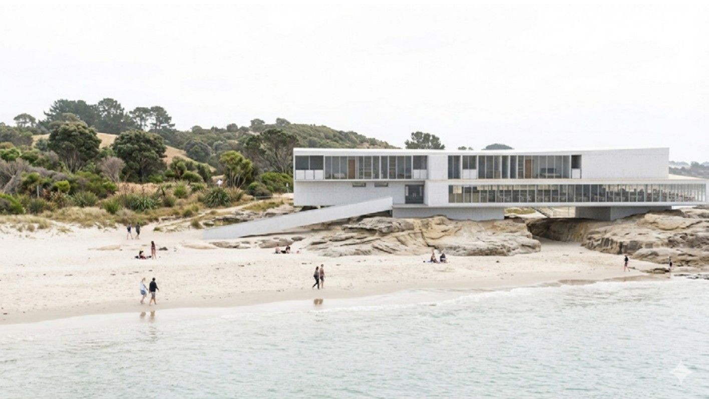 Vista exterior hacia la playa — Hotel en las Rocas, Punta de Tralca