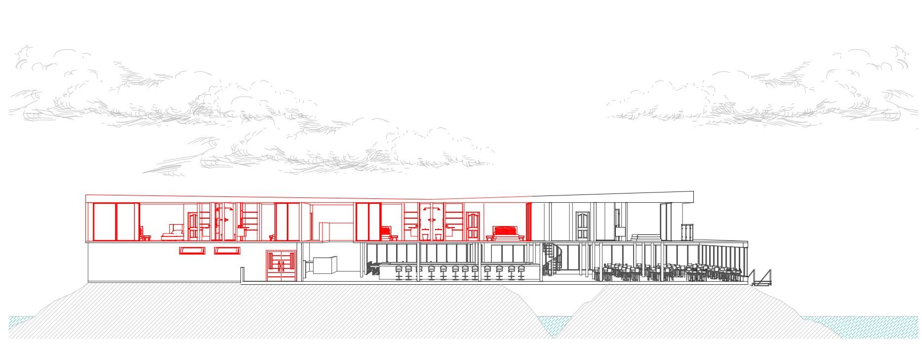 Corte transversal — Hotel en las Rocas, Punta de Tralca